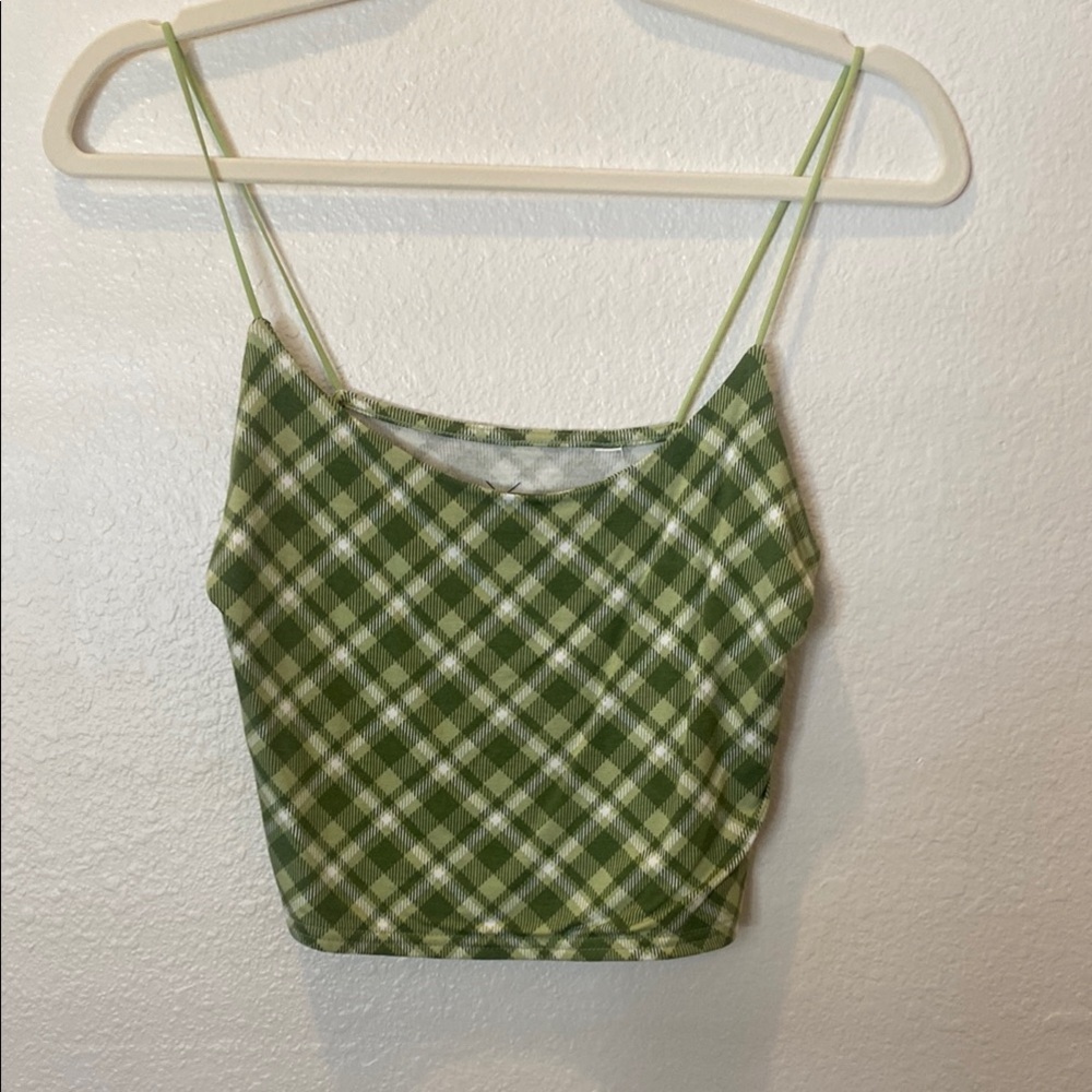 PacSun Green and White Fitted Crop Camisole
